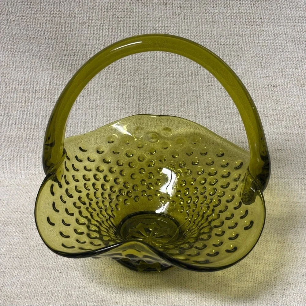 Vintage Fenton light green hobnail basket